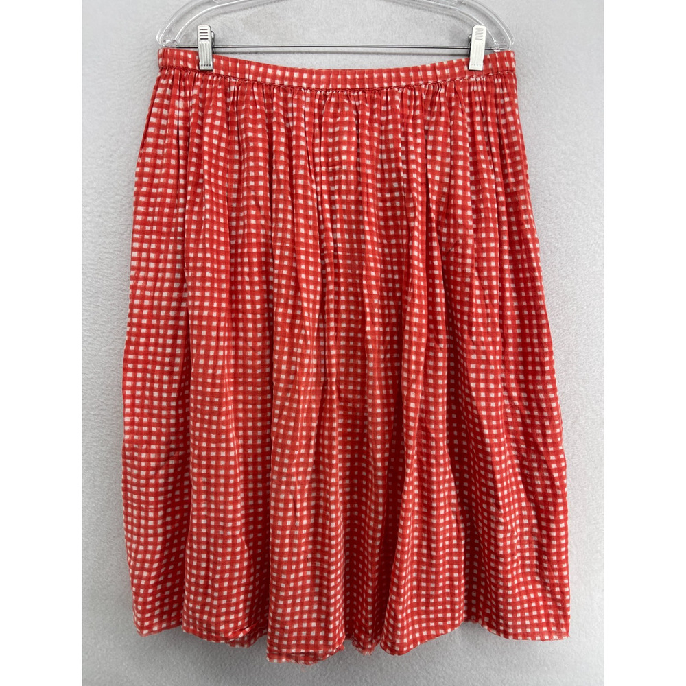 AUNTIE OTI Skirt L Gingham Check Pleated A-Line Cotton Khadi Pull On Cotton Red - Picture 3 of 9
